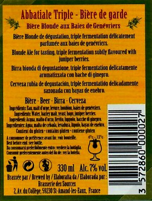 etiquette BRASSERIE DES SOURCES 37 BIS