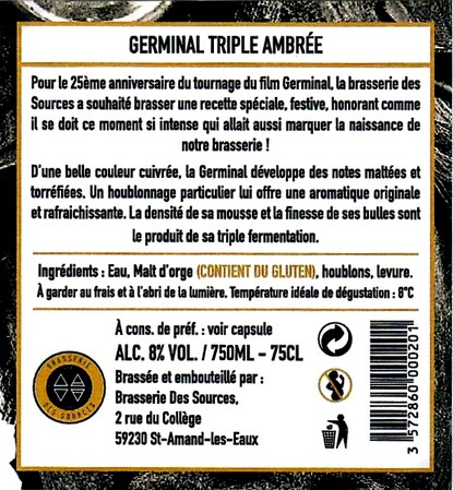 etiquette BRASSERIE DES SOURCES 67 BIS