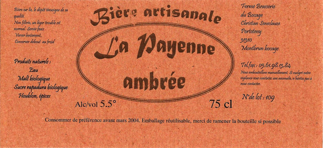 etiquette BRASSERIE DU BOCAGE MONTBRUN 06