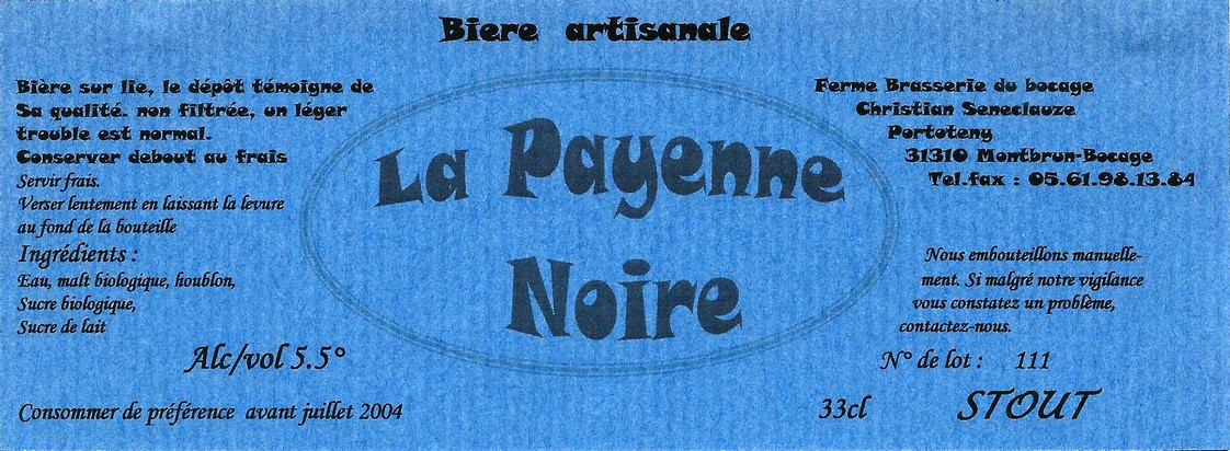 etiquette BRASSERIE DU BOCAGE MONTBRUN 07