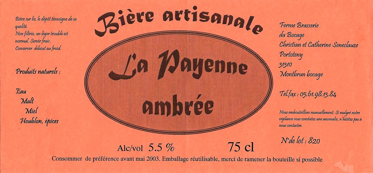 etiquette BRASSERIE DU BOCAGE MONTBRUN 11