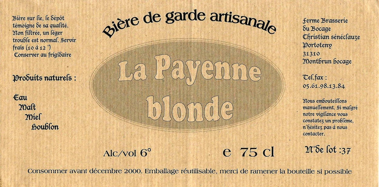 etiquette BRASSERIE DU BOCAGE MONTBRUN 12