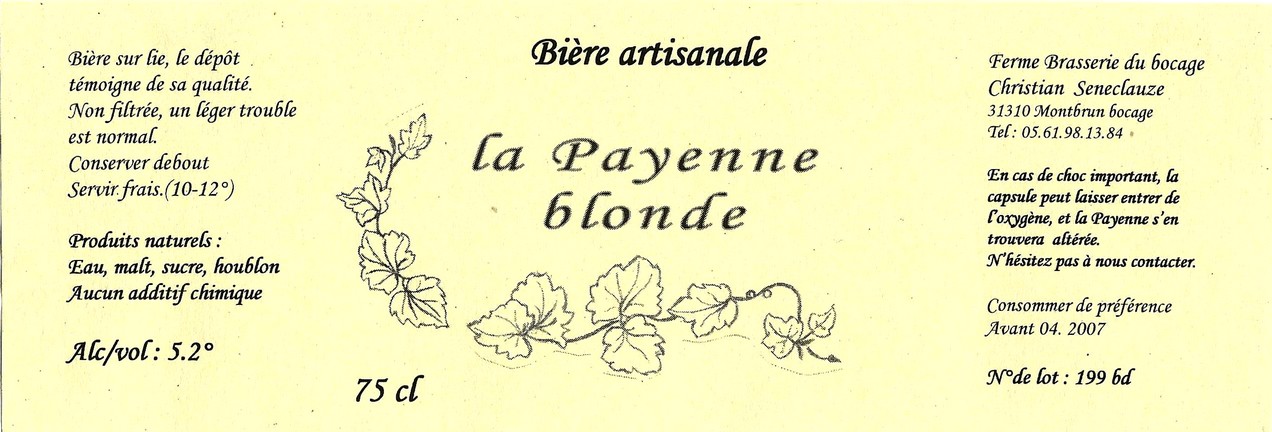 etiquette BRASSERIE DU BOCAGE MONTBRUN 22