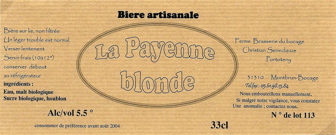 etiquette BRASSERIE DU BOCAGE MONTBRUN 26