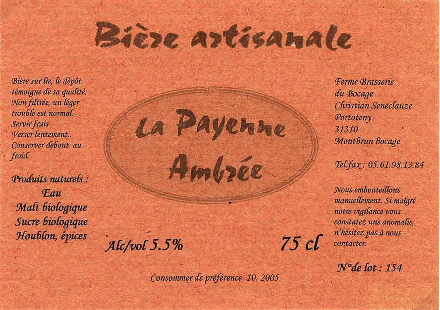 etiquette BRASSERIE DU BOCAGE MONTBRUN 30