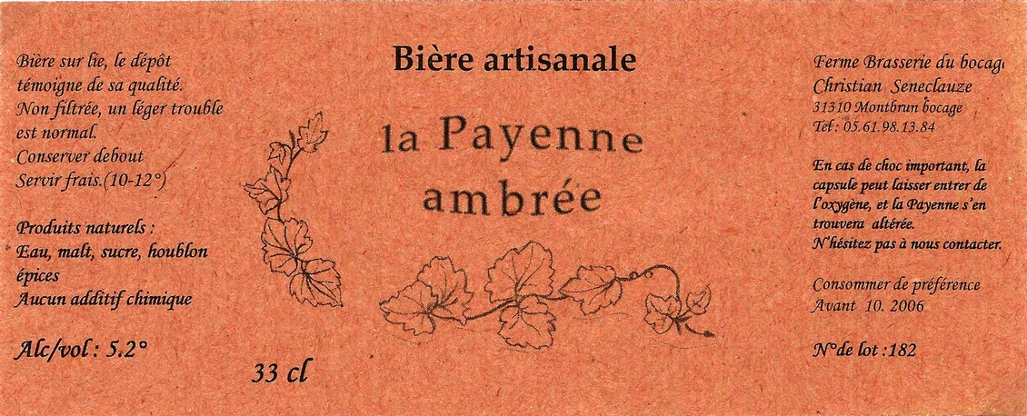 etiquette BRASSERIE DU BOCAGE MONTBRUN 31