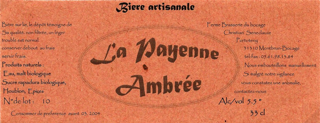 etiquette BRASSERIE DU BOCAGE MONTBRUN 33