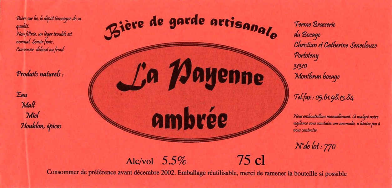 etiquette BRASSERIE DU BOCAGE MONTBRUN 37