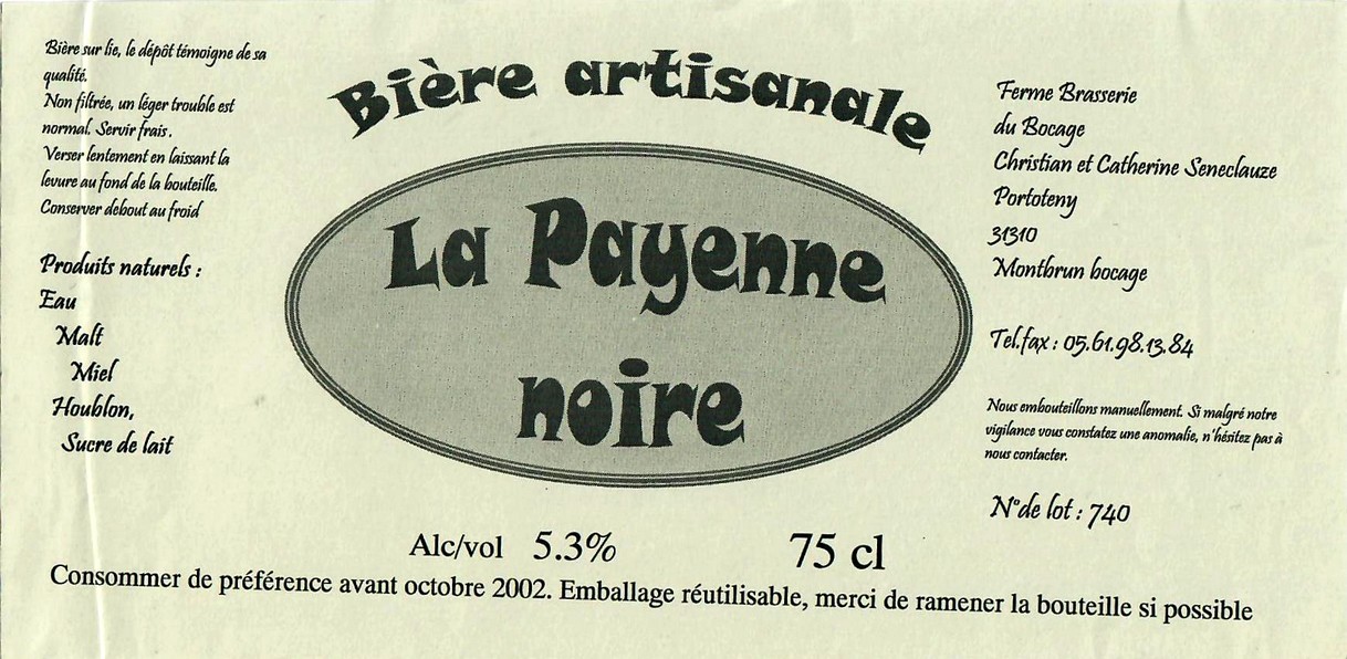 etiquette BRASSERIE DU BOCAGE MONTBRUN 38