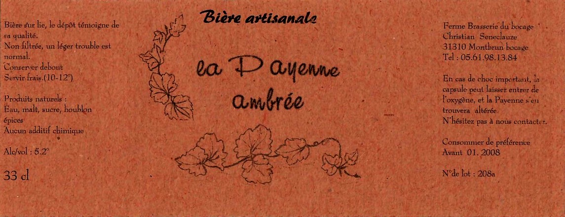 etiquette BRASSERIE DU BOCAGE MONTBRUN 41