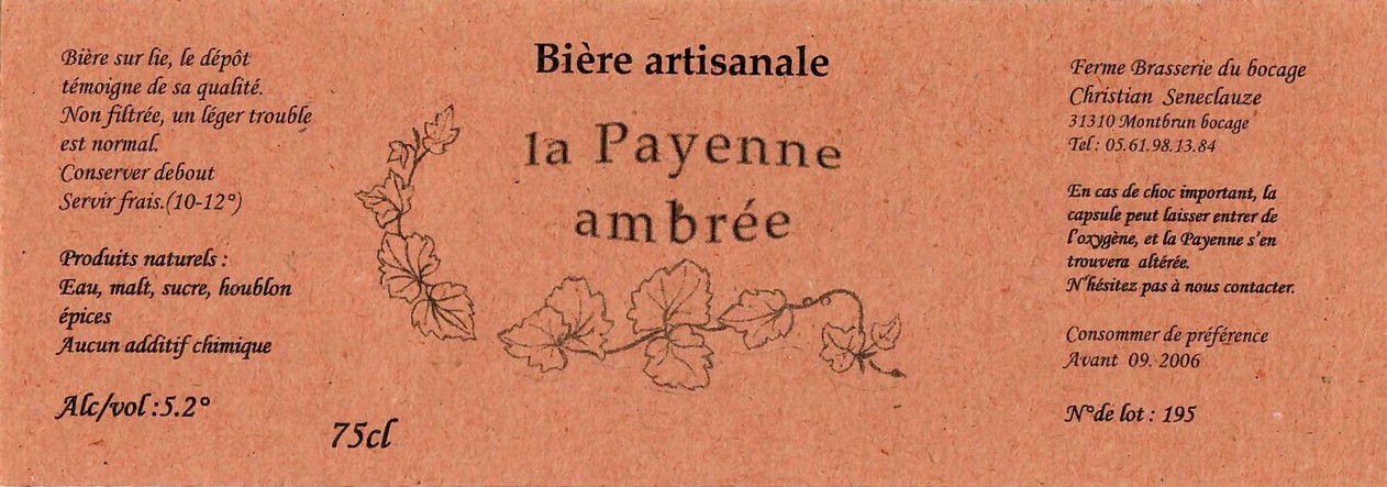 Etiquette BRASSERIE DU BOCAGE 31 43