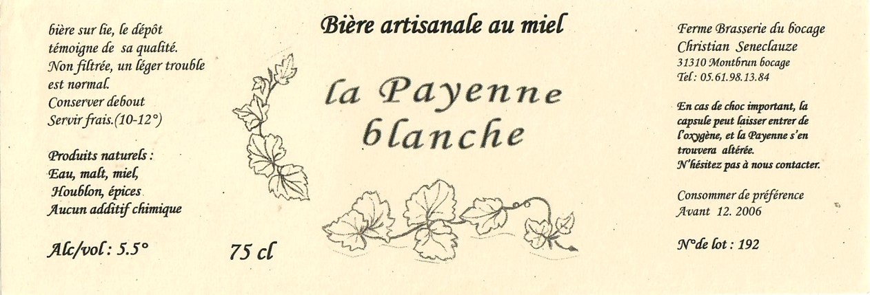 Etiquette BRASSERIE DU BOCAGE 31 44