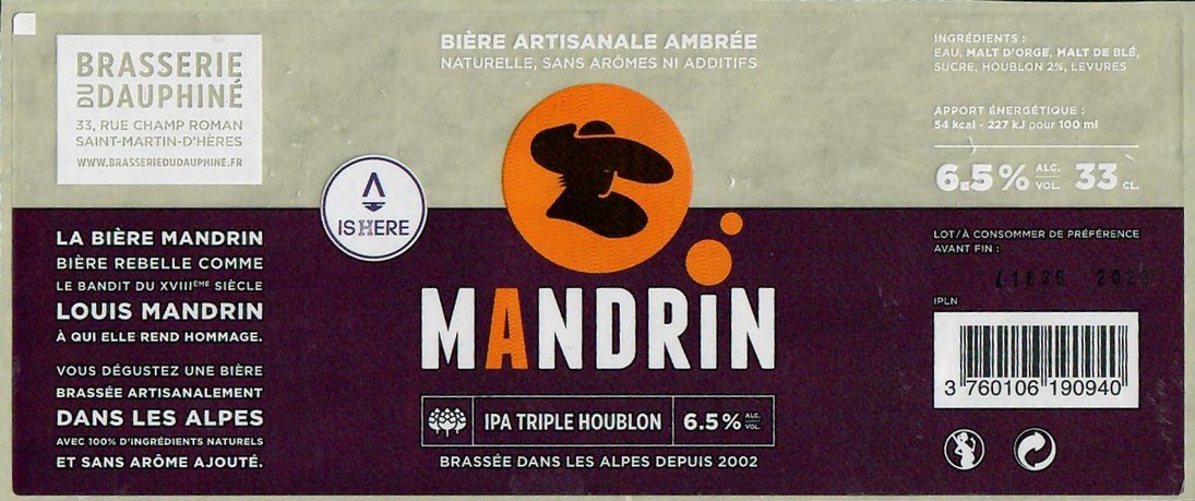 Etiquette BRASSERIE DU DAUPHINE 22