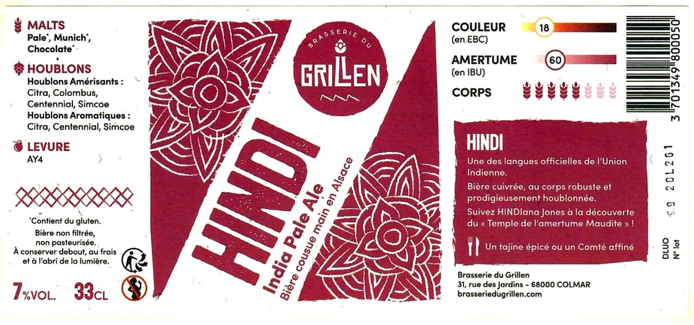 etiquette BRASSERIE DU GRILLEN 01