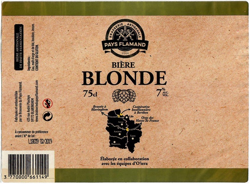 Etiquette BRASSERIE DU PAYS FLAMAND 322