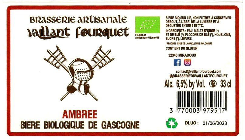 etiquette BRASSERIE DU VAILLANT FOURQUET 39