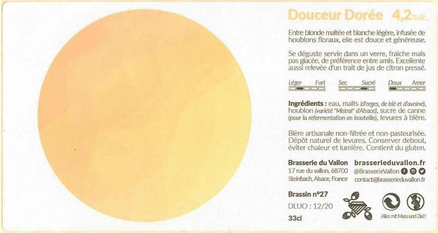 Etiquette BRASSERIE DU VALLON 43
