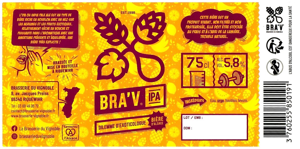 Etiquette BRASSERIE DU VIGNOBLE 42