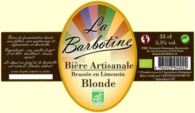 Etiquette BRASSERIE DUMAZEAU 02