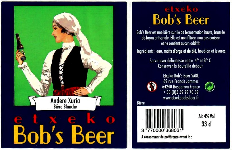 Etiquette BRASSERIE ETXEKO BOBS BEER 12