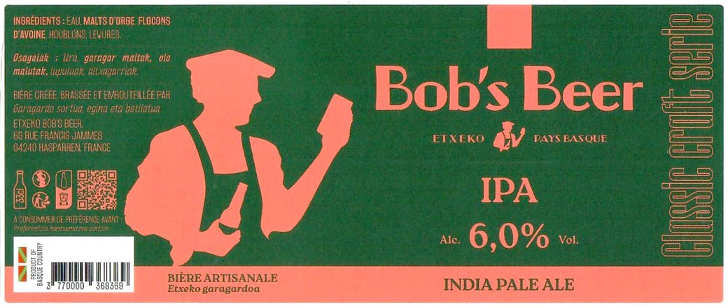 Etiquette BRASSERIE EXTEKO BOBS BEER 16