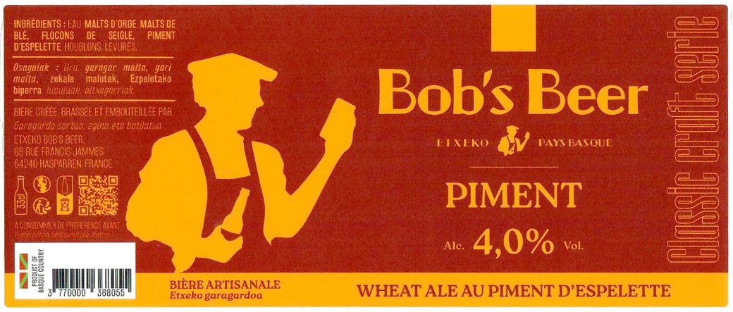 Etiquette BRASSERIE EXTEKO BOBS BEER 19