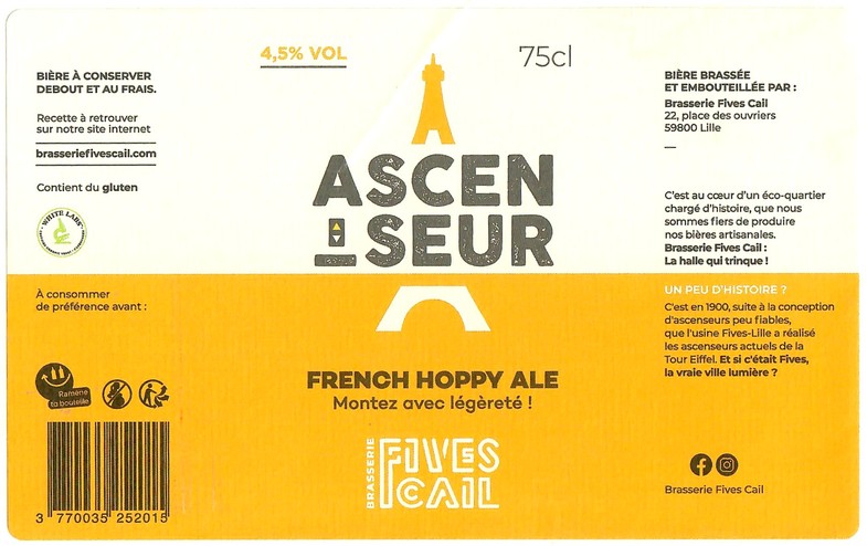 Etiquette BRASSERIE FIVES CAIL 07