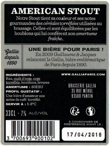 Etiquette BRASSERIE GALLIA 06B