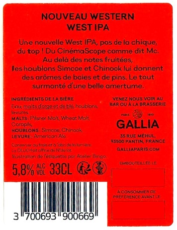 Etiquette BRASSERIE GALLIA 105B