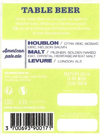 Etiquette BRASSERIE GALLIA 130B
