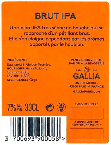 Etiquette BRASSERIE GALLIA 19B