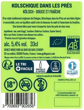 Etiquette BRASSERIE GALLIA 56B