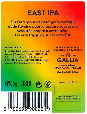 Etiquette BRASSERIE GALLIA 75B