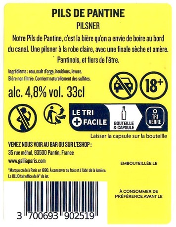 Etiquette BRASSERIE GALLIA 89B