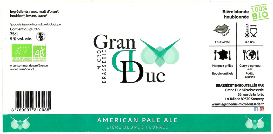 Etiquette BRASSERIE GRAND DUC 26