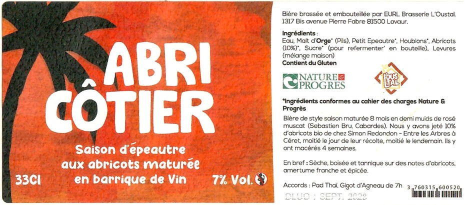 Etiquette BRASSERIE L'OUSTAL 12