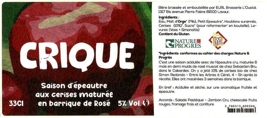 Etiquette BRASSERIE L'OUSTAL 14