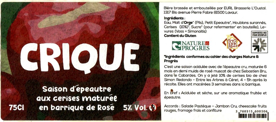 Etiquette BRASSERIE L'OUSTAL 15