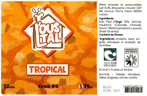 Etiquette BRASSERIE L'OUSTAL 31