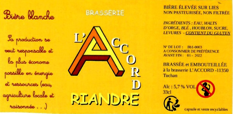 Etiquette BRASSERIE L'ACCORD 03