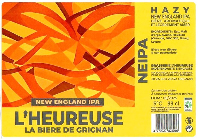 Etiquette BRASSERIE L'HEUREUSE 01