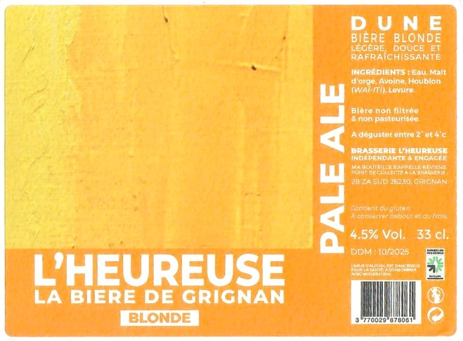 Etiquette BRASSERIE L'HEUREUSE 03