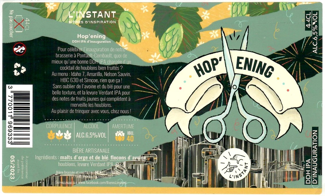 Etiquette BRASSERIE L'INSTANT 15 Etiquette BRASSERIE L'INSTANT 15