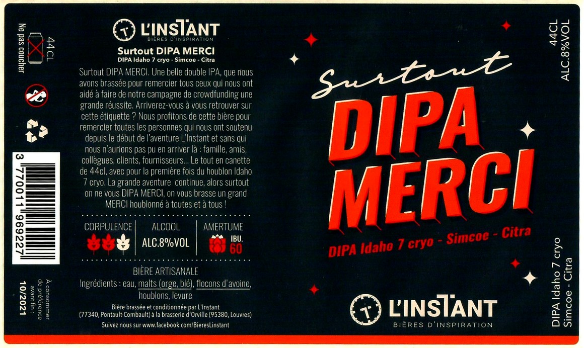 Etiquette BRASSERIE L'INSTANT 39