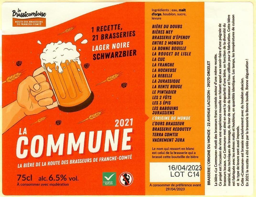 etiquette BRASSERIE L'ORIGINE DU MONDE 30