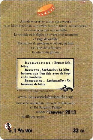etiquette BRASSERIE LA BARBAUDE 01 A