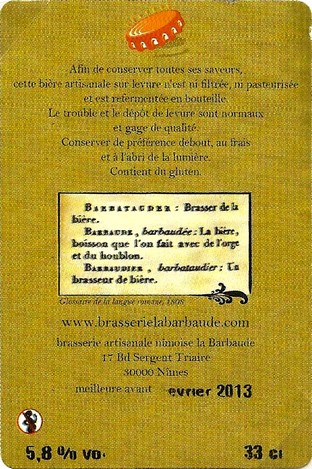etiquette BRASSERIE LA BARBAUDE 02 A