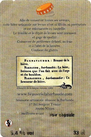 etiquette BRASSERIE LA BARBAUDE 03 A