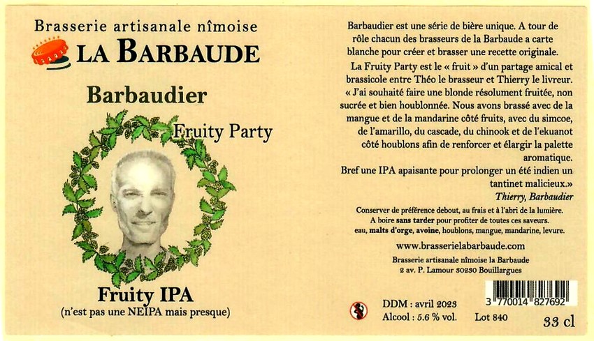 etiquette BRASSERIE LA BARBAUDE 50