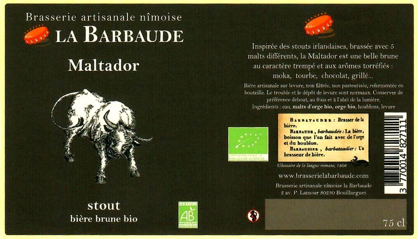 etiquette BRASSERIE LA BARBAUDE 52